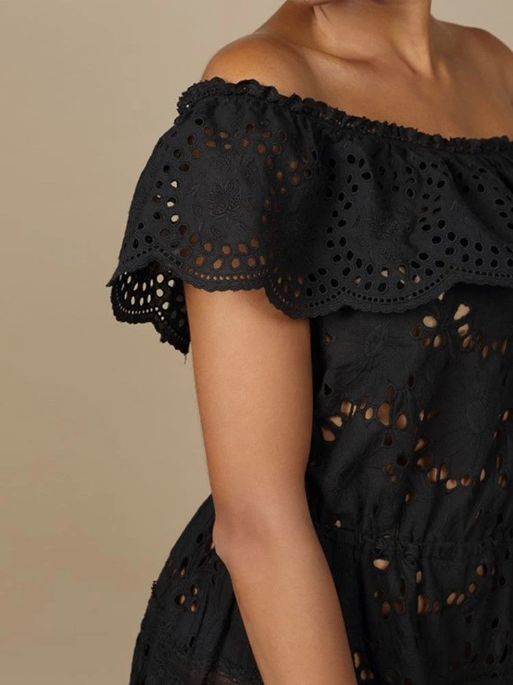 Baumwolle Lochspitze Sommerkleid GLADYS Schwarz Von Marjolaine – Bild 5