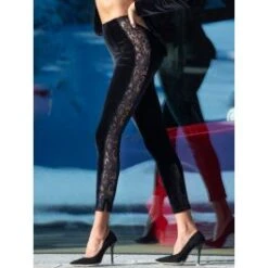 Samt Leggings Mit Spitze Schwarz Von Ambra