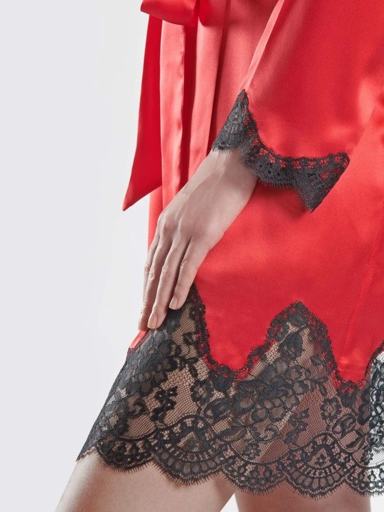 100% Seide Kimono SOIE D´AMOUR Mit Spitze Aubade – Bild 15