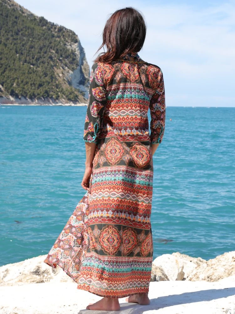 Seidenbatist Strandkleid BERENICE VERDE Schwarz-bunt Von Laetitia Beachwear – Bild 4