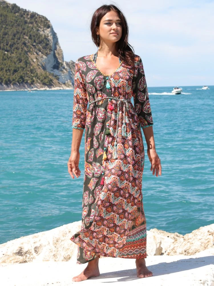 Seidenbatist Strandkleid BERENICE VERDE Schwarz-bunt Von Laetitia Beachwear – Bild 2